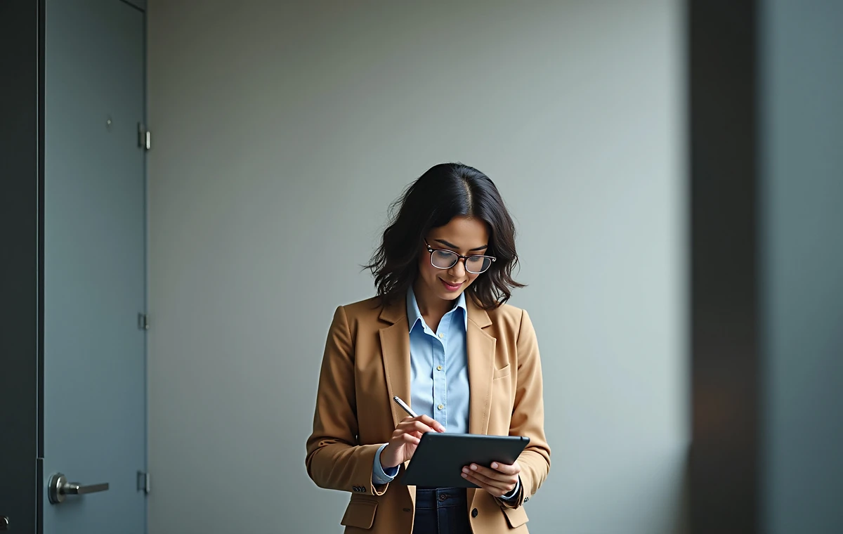 Aerospace auditor recording audit evidence on a tablet
