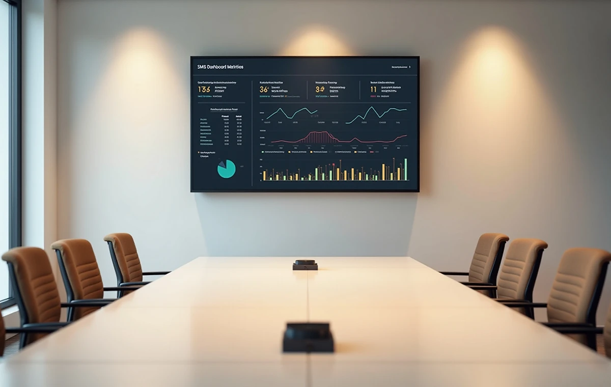 SMS and compliance monitoring dashboard in a technical meeting room