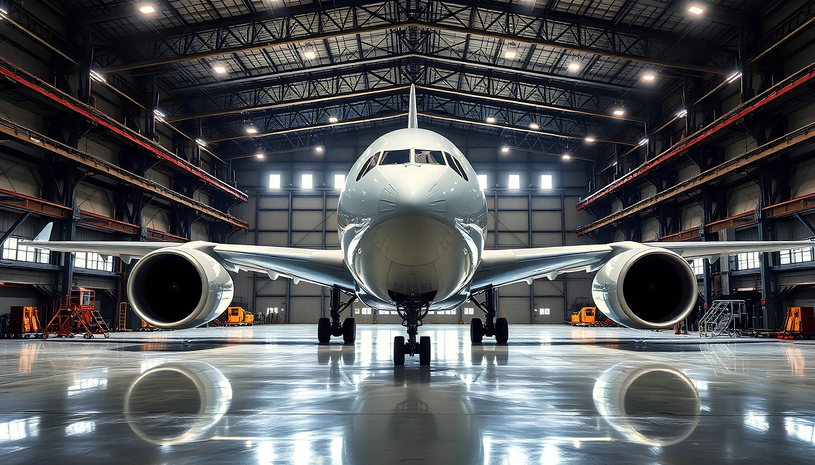 Aircraft in an aviation hangar for aerospace quality, safety and compliance